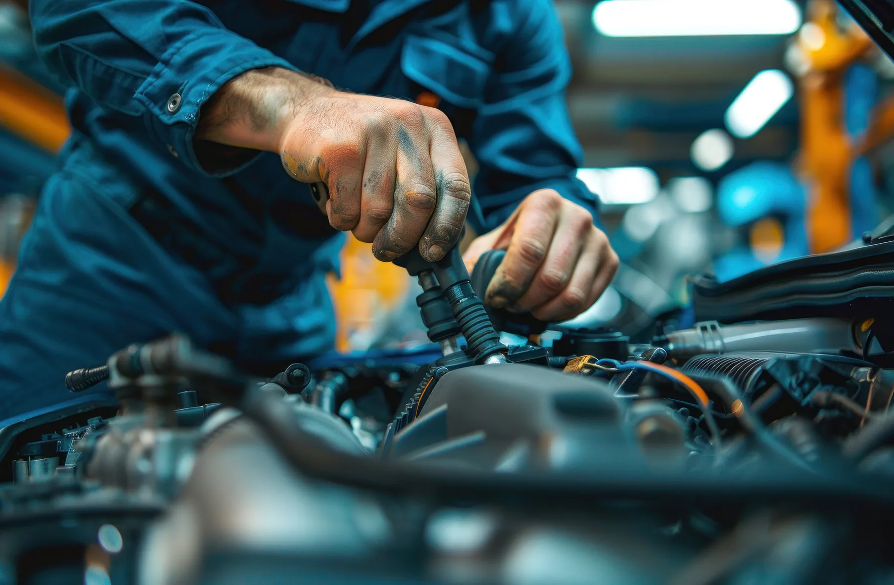Mecánico realizando un diagnóstico en el motor de un automóvil